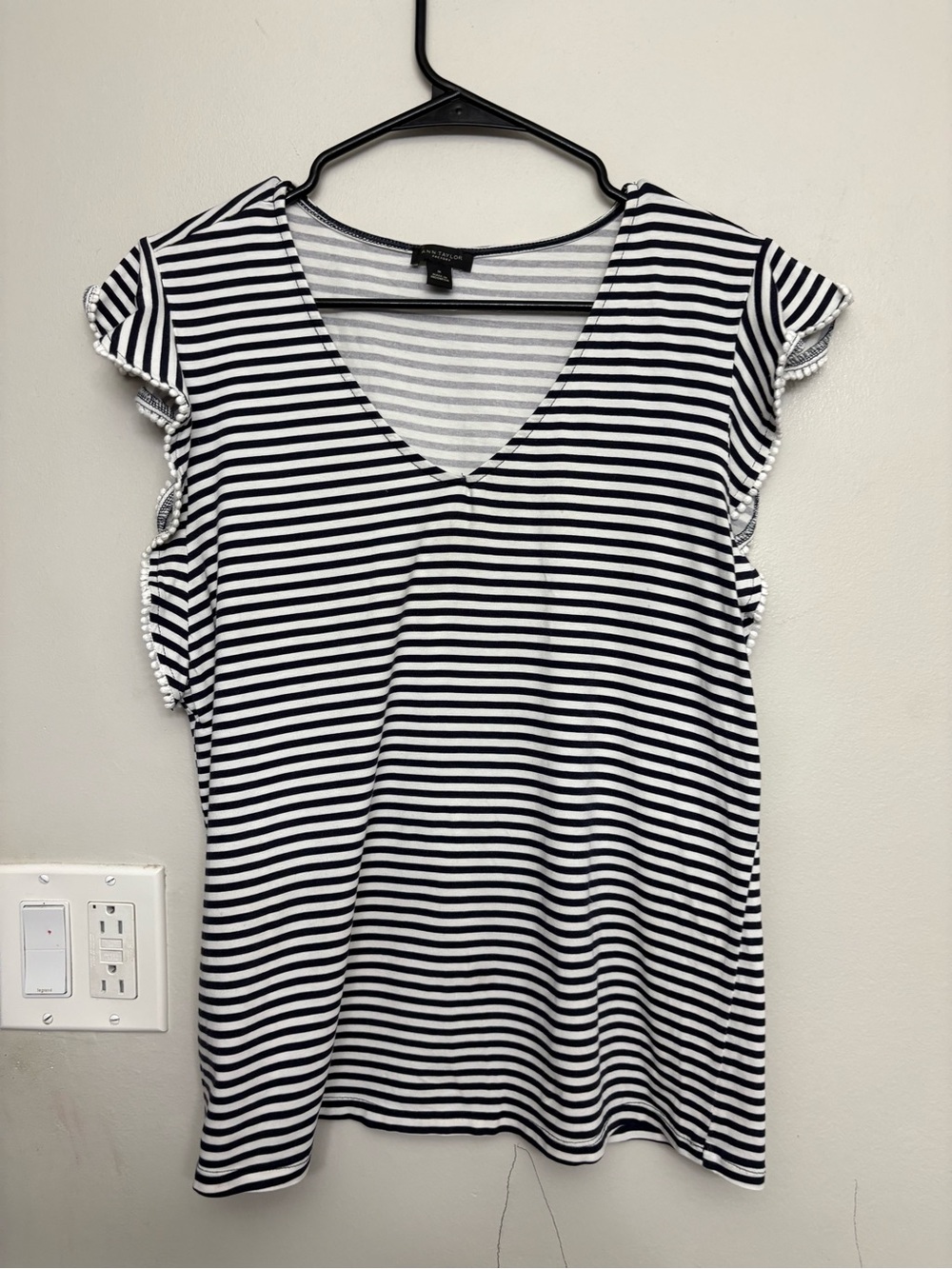 Ann Taylor Factory Black & White Striped V-Neck Tee
